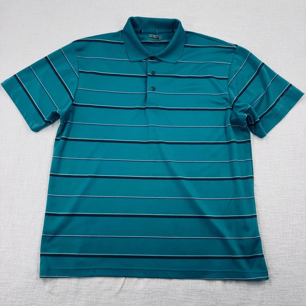 Ben Hogan Performance Golf‎ Polo Shirt Mens XL Teal Blue Striped Short Sleeve